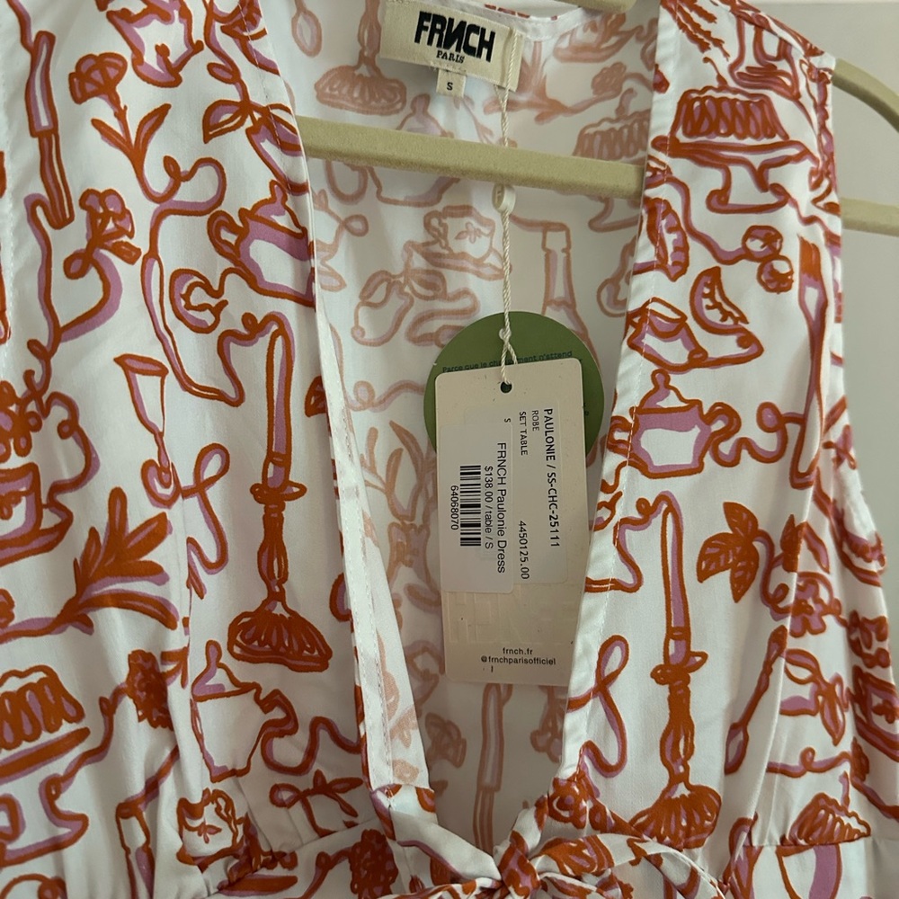 FRNCH White and Orange Midi Dress